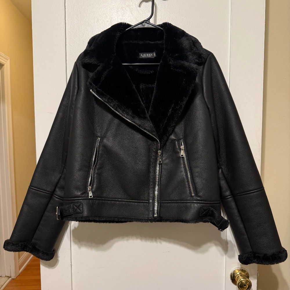 Ralph Lauren Black Faux Shearling Leather Jacket